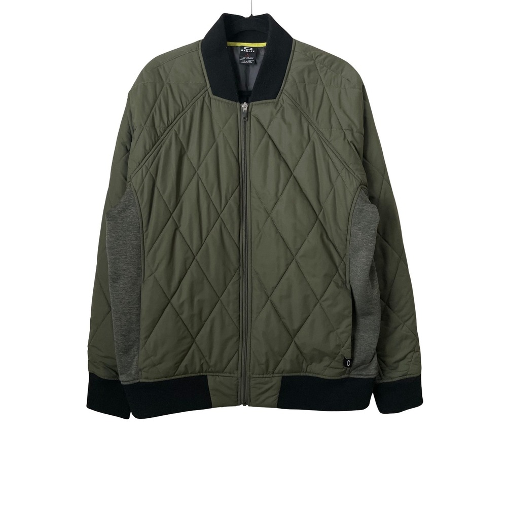 Oakley Jacket Mens XL Olive Green Quilted Bomber Full Zip Sporty Athletic Casual